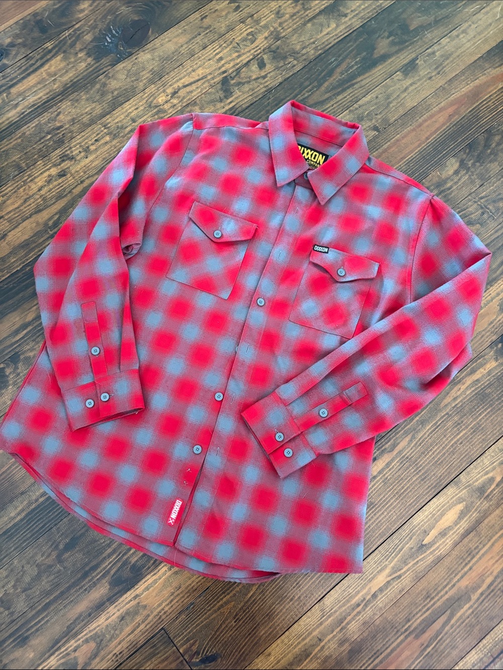 DIXXON Red and Gray Plaid Casual Button-Down Shirt - Men's